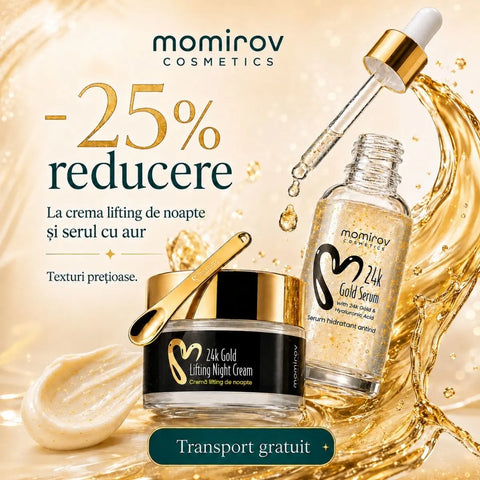 Serum cu aur 24K și acid hialuronic + Cremă lifting de noapte 24K cu aur și 10% Tens-up