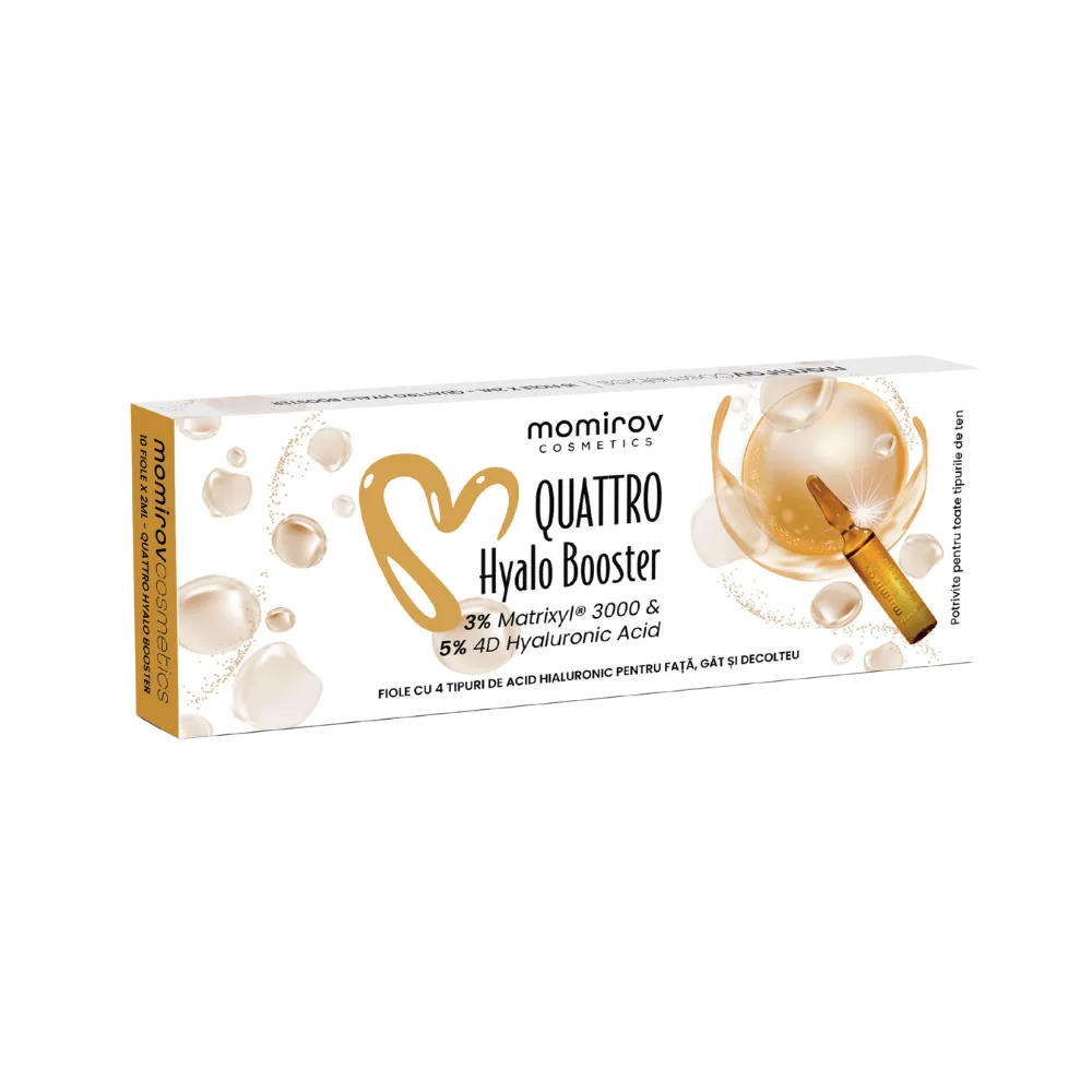 Fiole Quattro Hyalo Booster cu 4D acid hialuronic - 10 fiole, 20 ml