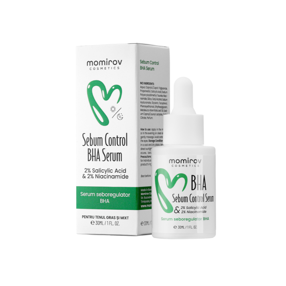 Serum BHA Sebum Control cu 2% acid salicilic și 2% niacinamidă pentru ten gras și mixt, 30 ml