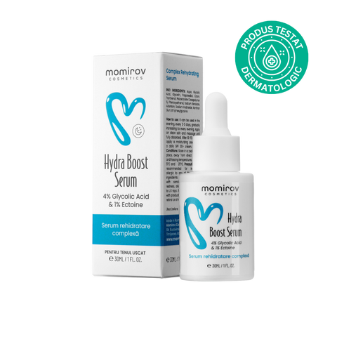 Serum Hydra Boost cu 4% acid glicolic și 1% ectoină pentru ten uscat, 30 ml