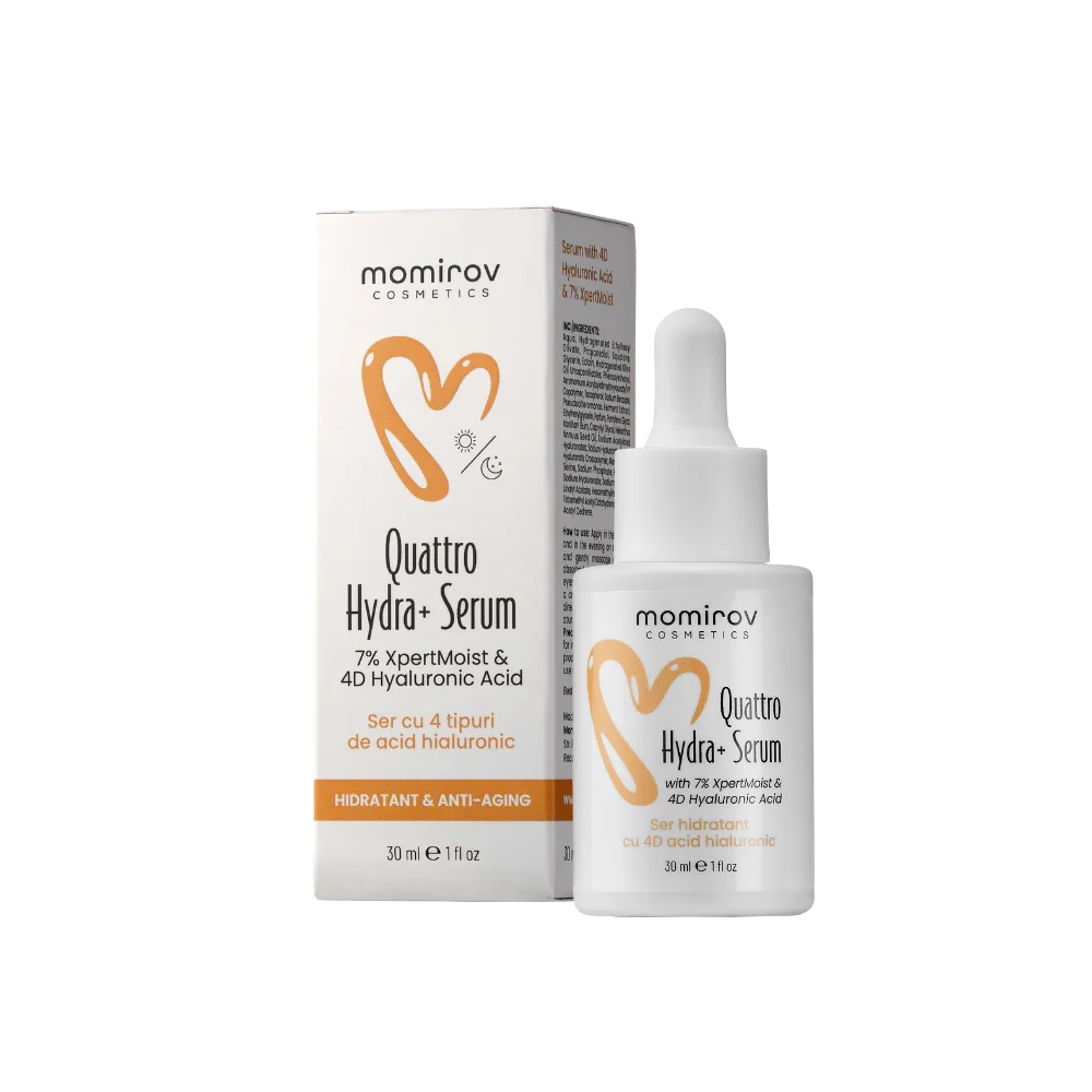Serum Quattro Hydra+ cu 4D acid hialuronic, Squalane și Ectoină, 30 ml