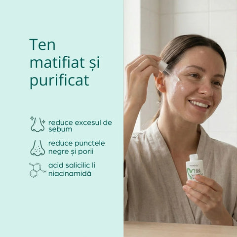 Serum BHA Sebum Control cu 2% acid salicilic și 2% niacinamidă pentru ten gras și mixt, 30 ml