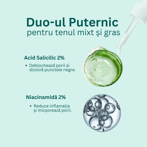 Serum BHA Sebum Control cu 2% acid salicilic și 2% niacinamidă pentru ten gras și mixt, 30 ml