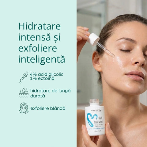 Serum Hydra Boost cu 4% acid glicolic și 1% ectoină pentru ten uscat, 30 ml