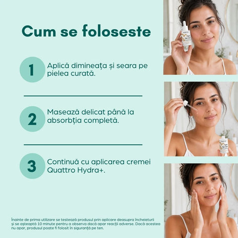 Serum Quattro Hydra+ cu 4D acid hialuronic, Squalane și Ectoină, 30 ml